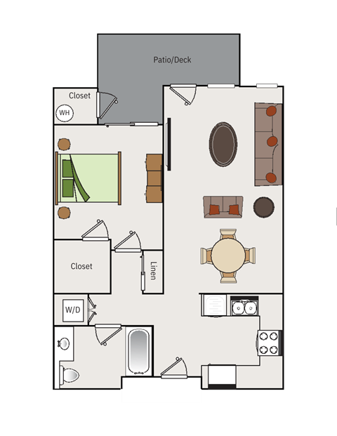 Floor plan for 1 bed, 1 bath, 714 sqft